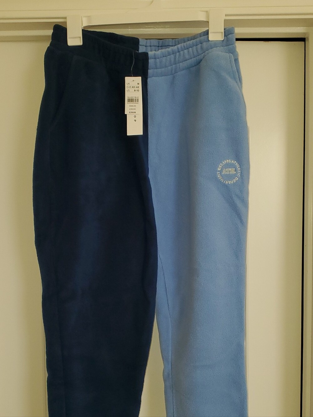 NWT Women's Topshop Two-Tone Fleece Joggers - Light Blue & Navy- Size 8-10